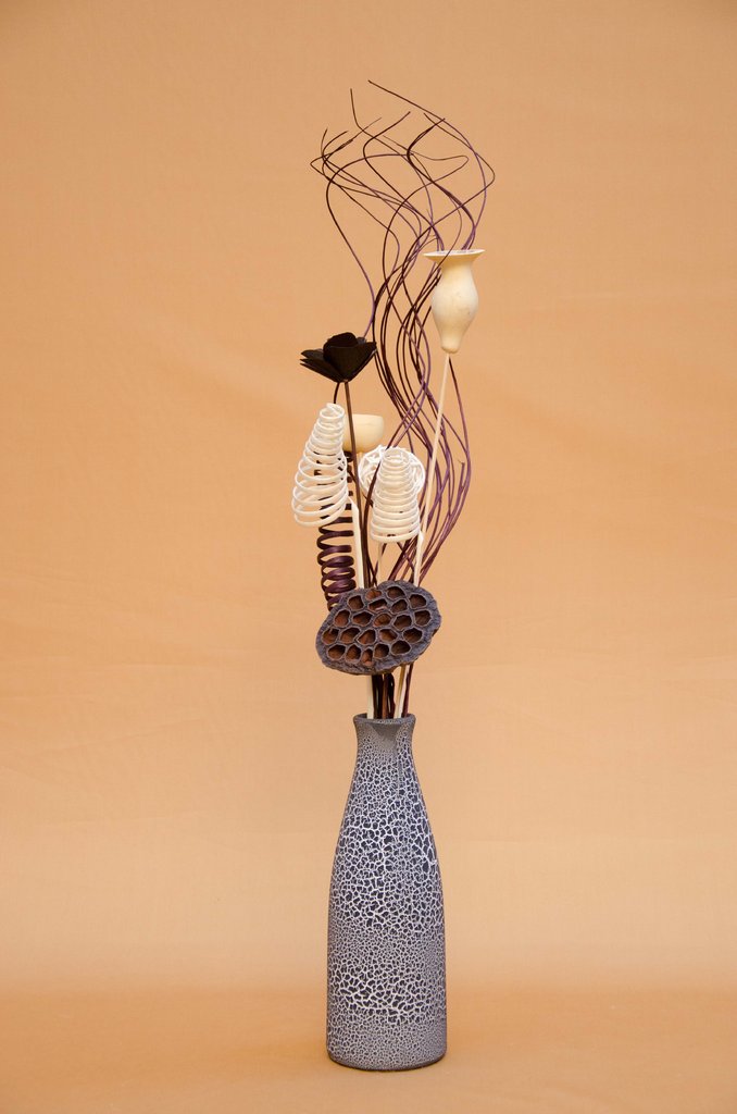 Vase mit Dekoration Anthrazit - Weiß Hals